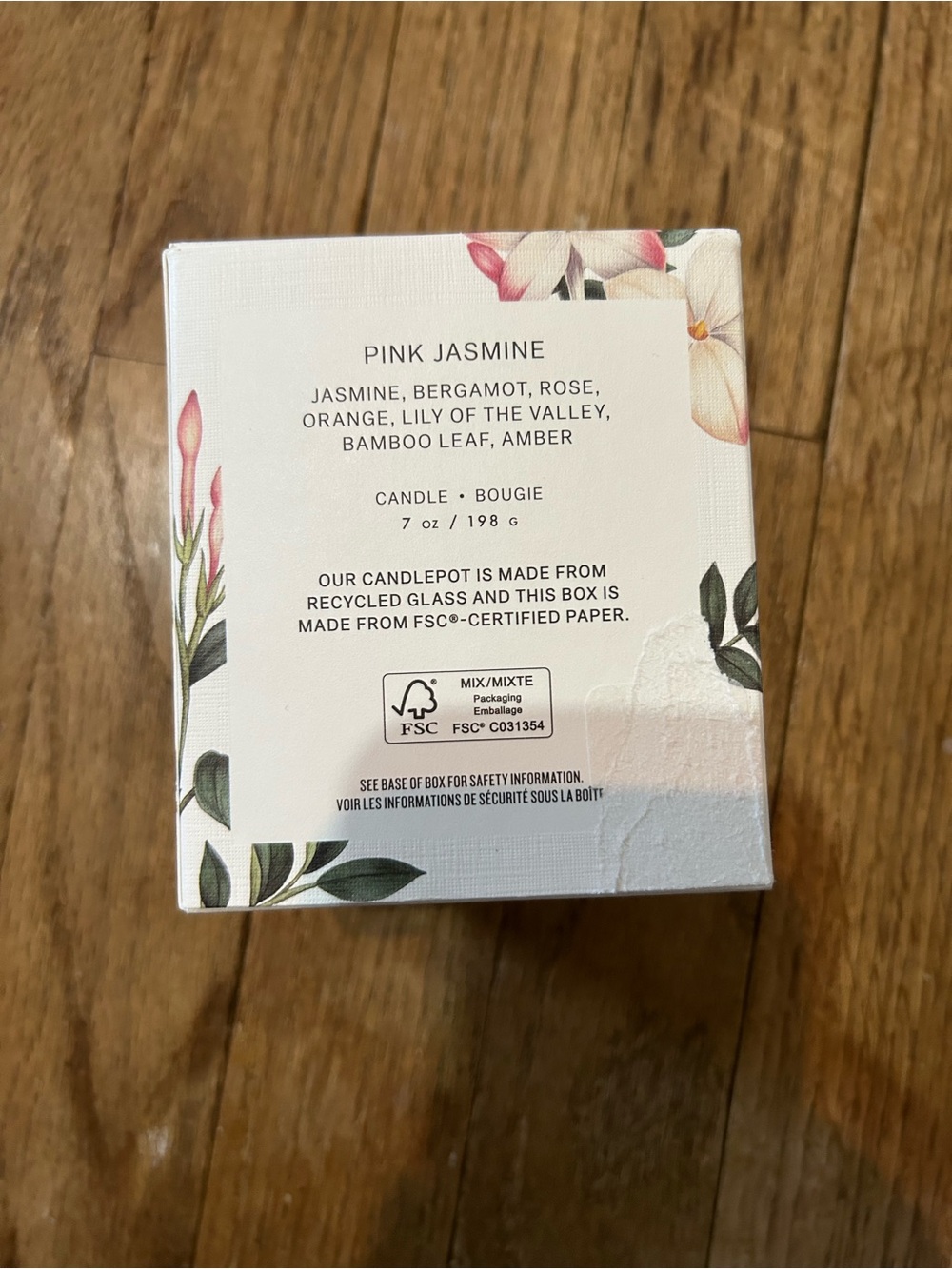 Pink Jasmine Scented Candle - Floral White & Pink Box